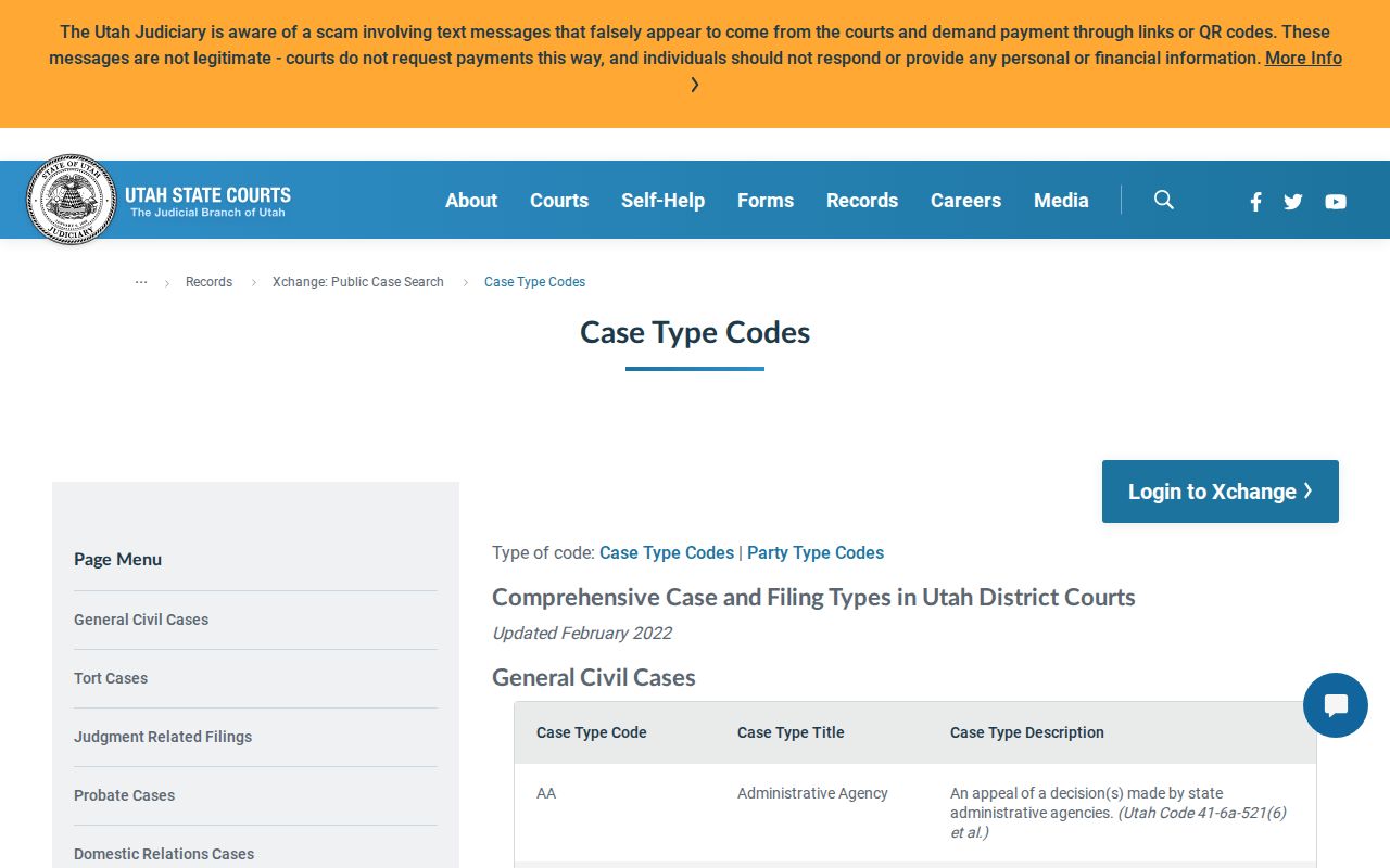 Rich County case lookup Utah XChange case codes