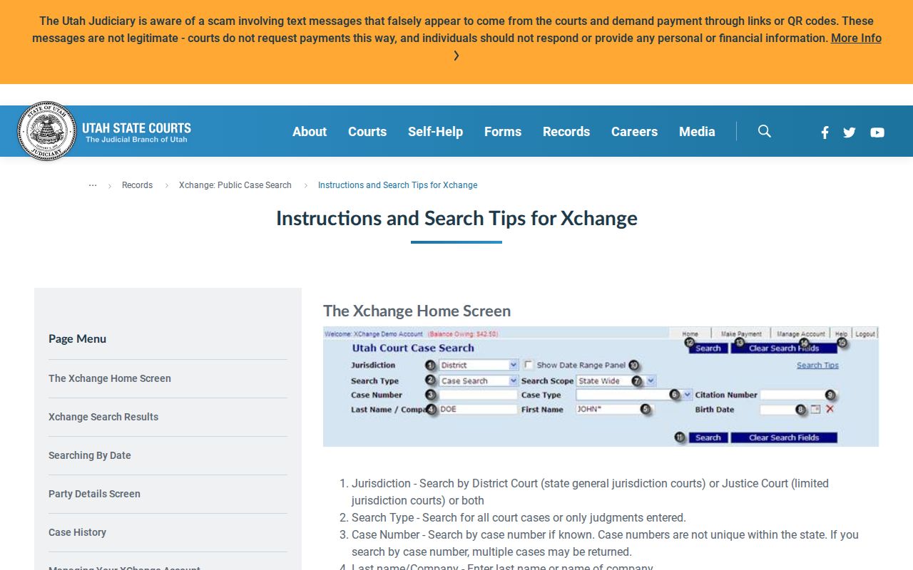 Rich County case lookup XChange search fields