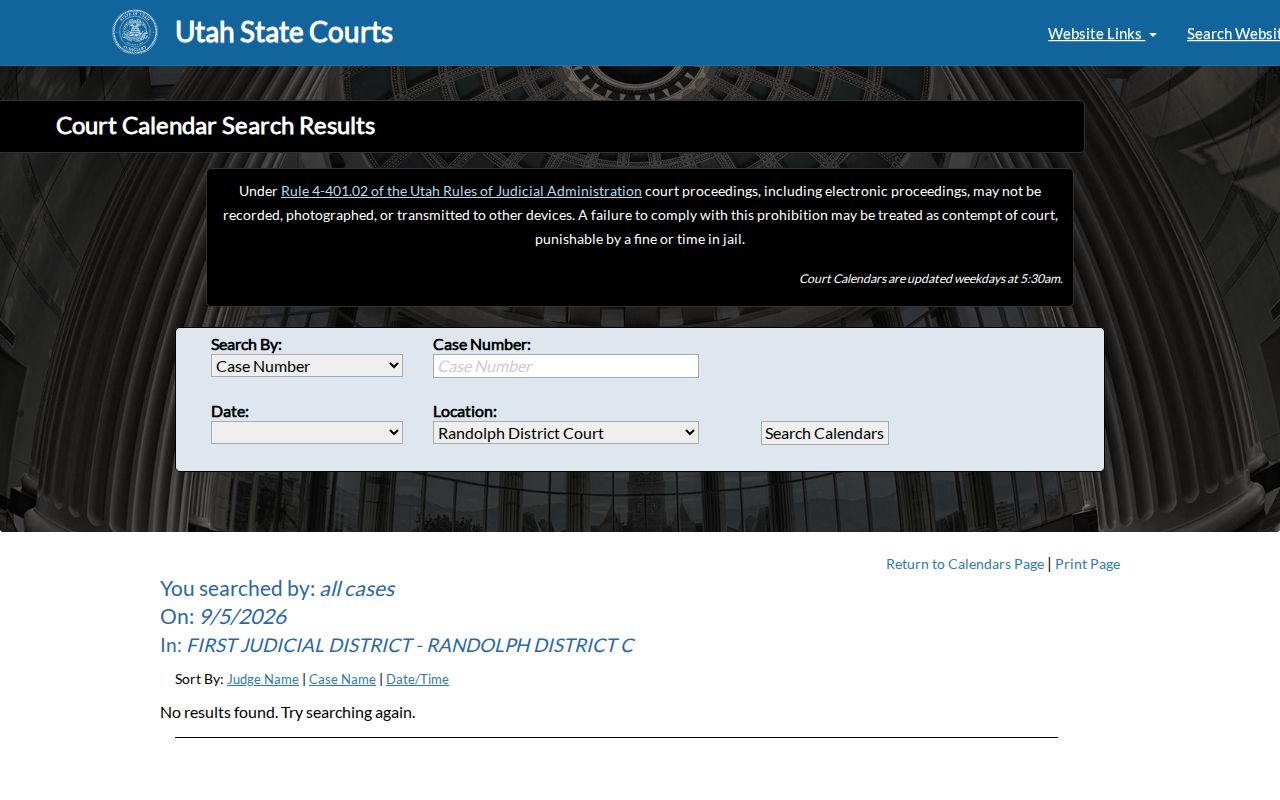 Official Rich County District Court calendar for location 1705D