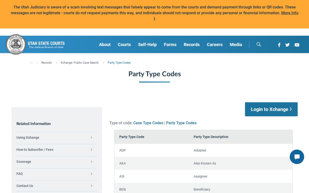 Utah XChange party codes used to match Rich County calendar entries
