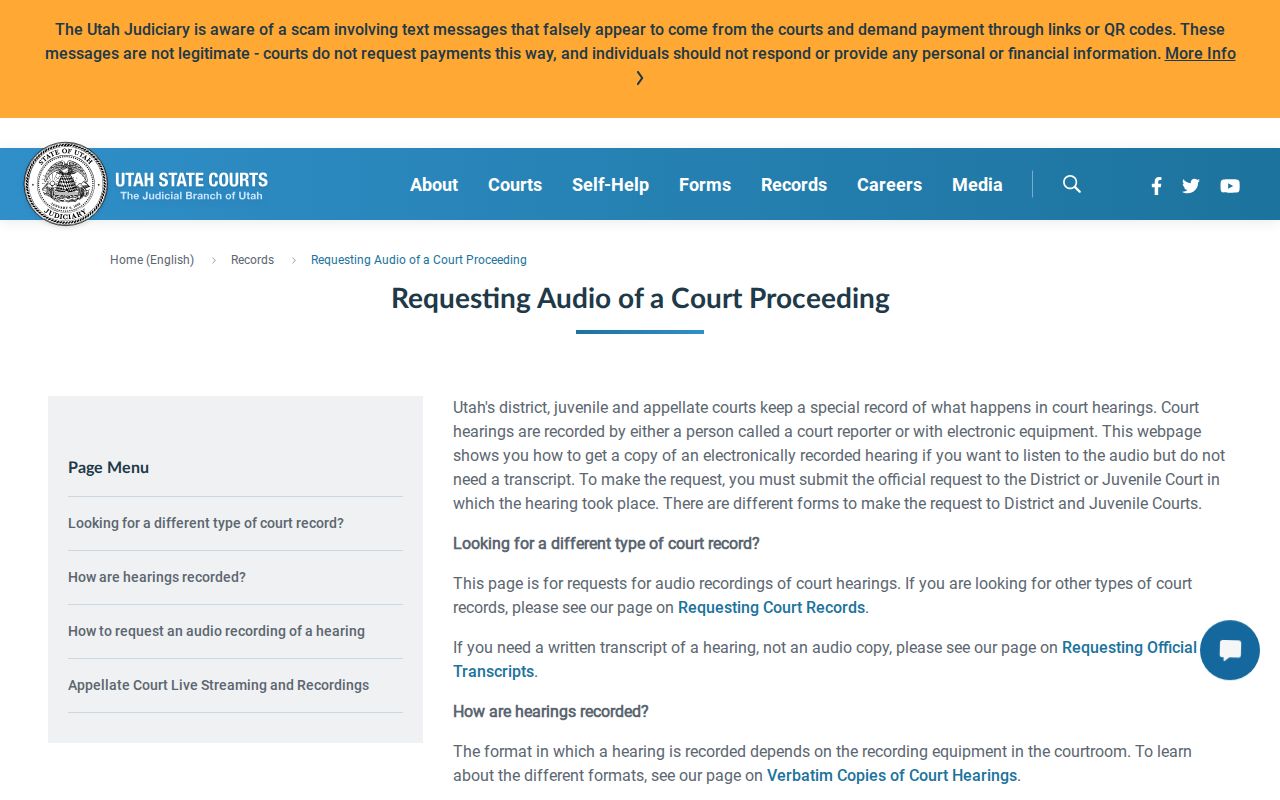 Rich County court record search audio request route
