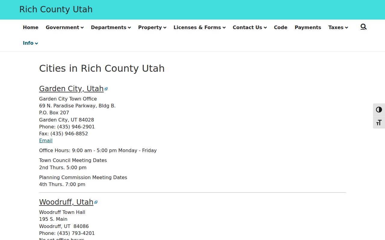 Garden City court docket Rich County city office directory