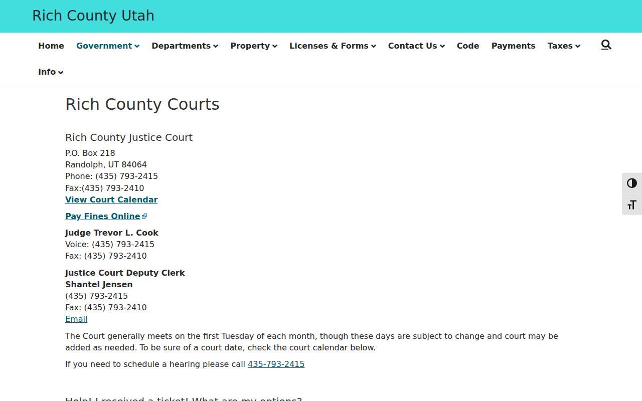 Rich County court docket official courthouse contacts
